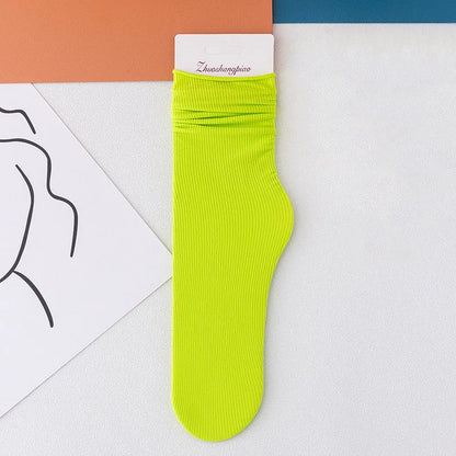 Multicolor Solid Color Ice Silk Velvet Mid Tube Women summer Socks Soft Thin