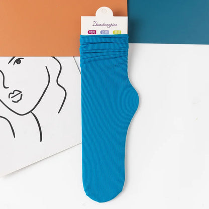 Multicolor Solid Color Ice Silk Velvet Mid Tube Women summer Socks Soft Thin