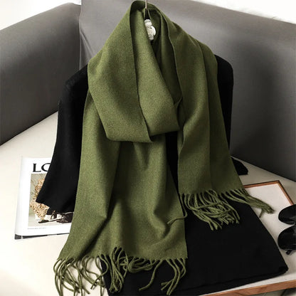 Color Solid Women Winter Scarf Warm Thicken Cashmere Shawl