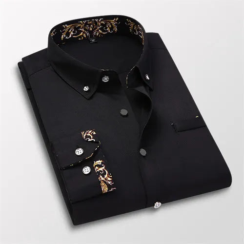 Men's Cotton Causal Long Sleeved Dress Shirt