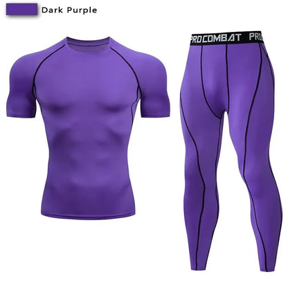 2pcs Men Compression Sportswear Suit Elastic Training Sports Yoga Sets Workout Jogging Fitness Clothing Tracksuit Pants Sporting
