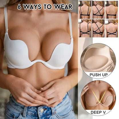 Women Sexy Push Up Bra Backless Low Cut Open Back Dresses Underwear Invisible Seamless