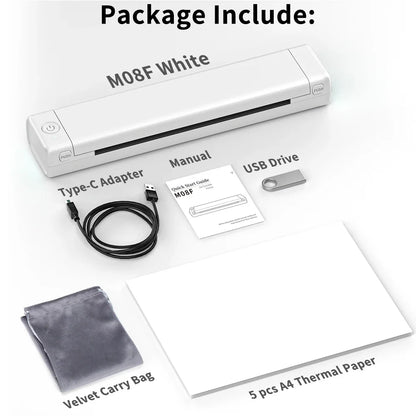 M08F Portable Phone Travel Home Wireless Thermal Printer Bluetooth Use A4 Mobile Printer for Laptops Inkless