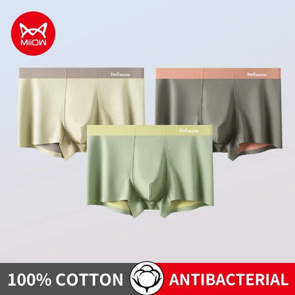 3Pcs 100% Cotton Silk Crotch Men's Antibacterial Boxers