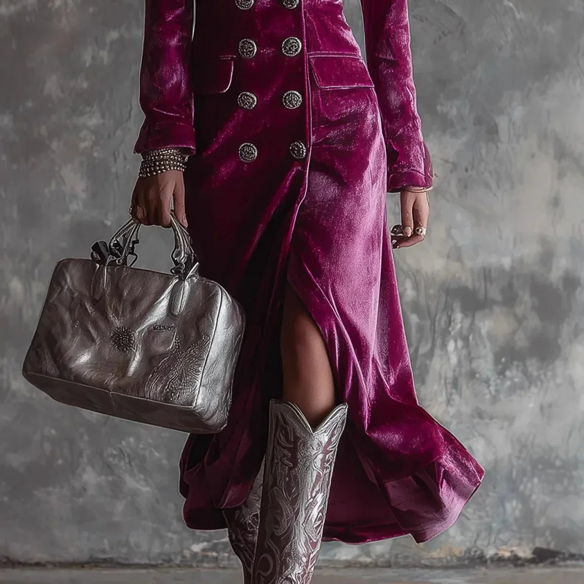 Elegant Women Velvet Lapel Double Breasted Long Sleeve Slit Midi Dress Autumn Winter Solid Color Slim Fit