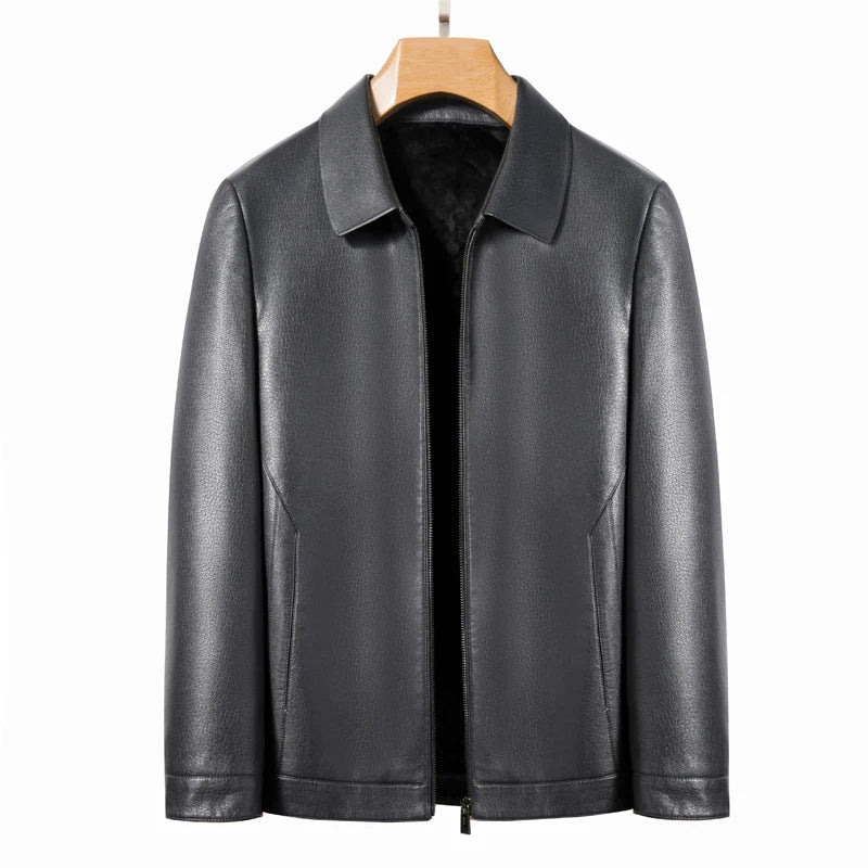 Men's Genuine Leather Polo Mock Neck Jacket Slim Sheepskin Coat Spring and Autumn