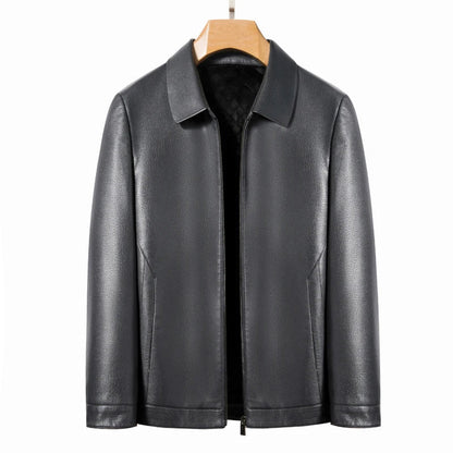 Men's Genuine Leather Polo Mock Neck Jacket Slim Sheepskin Coat Spring and Autumn