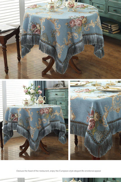 European Style Flower Tassel Tablecloth Thicken Chenille Rectangular Table Cover Round Dining Table Coffee Cloth Dust-proof
