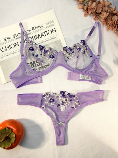 Women Sexy Lingerie Lace Transparent Underwear Fairy Embroidery Sets