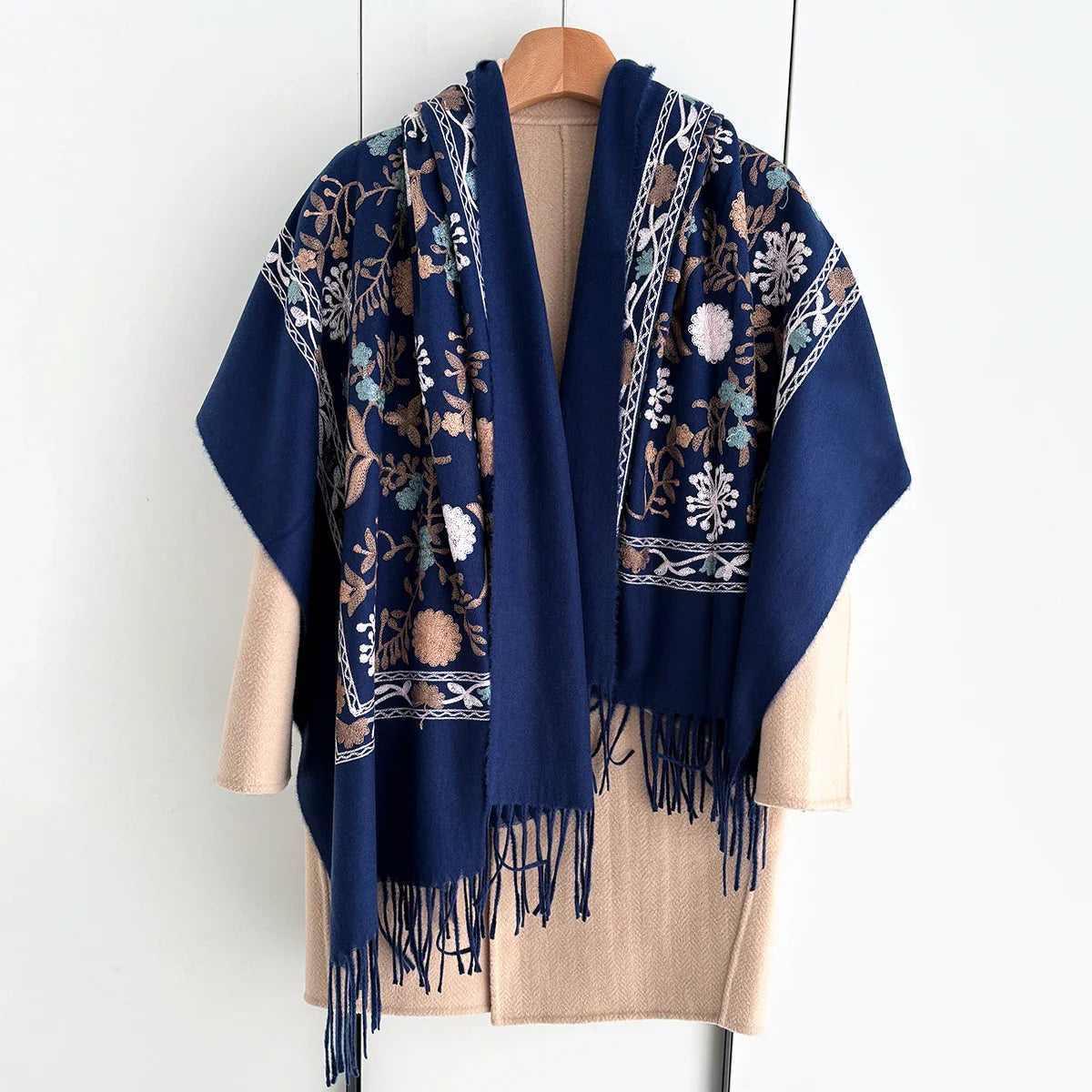 Many Colors Floral Warm Scarf For Women 70*210cm Luxury Faux Cashmere Shawl Winter Thick Pashmina Tassels Poncho Elegant Wrap