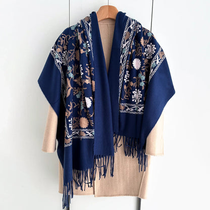 Many Colors Floral Warm Scarf For Women 70*210cm Luxury Faux Cashmere Shawl Winter Thick Pashmina Tassels Poncho Elegant Wrap