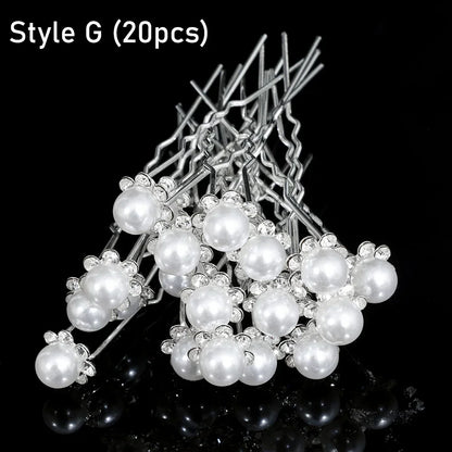 20pcs Elegant Pearl Crystal Hairpin Wedding Bridal U-shaped Metal Hair Comb Forks for Women
