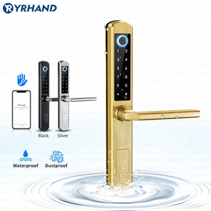 IP66 Gold Stainless steel Sliding Glass Smart Lock Ttlock App with Google home Aleax Fingerprint Electronic Digital Lock