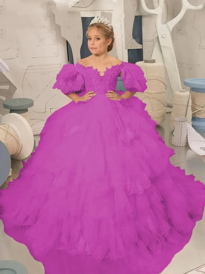 Elegant Puffy Sleeves Flower Girl Dresses for Wedding Robe A-Line First Communion Pageant Party Gowns