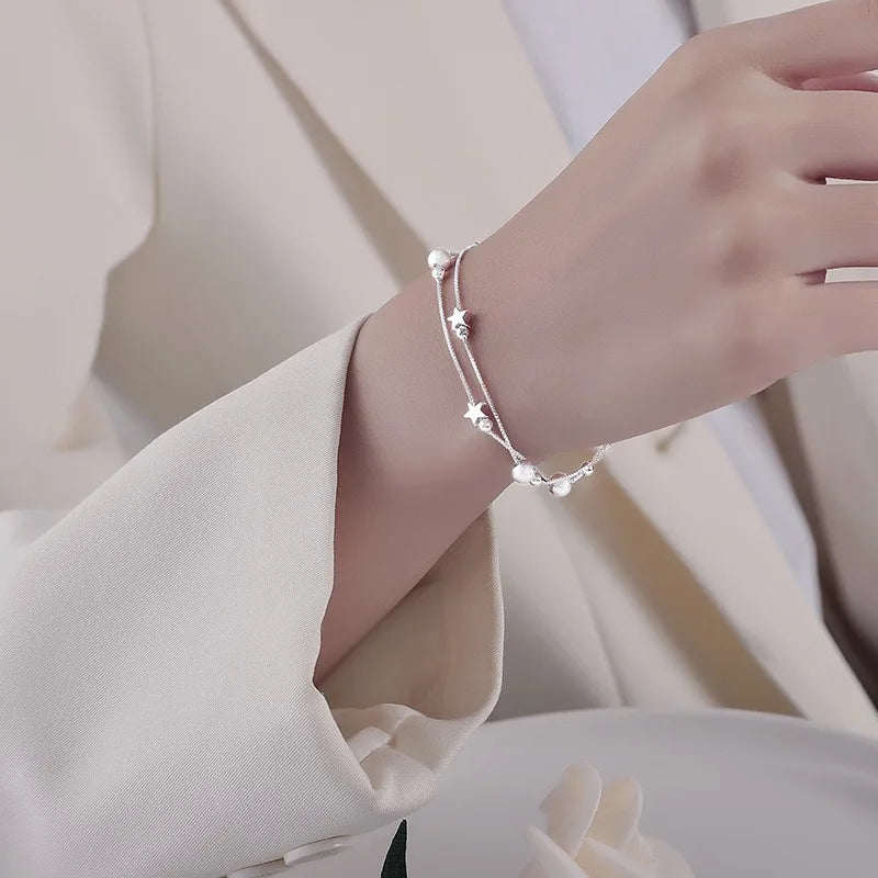Luxury 925 Sterling Silver Adjustable Star Beaded Bracelets For Women