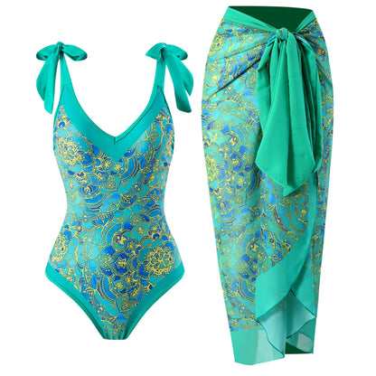 2-Piece Women Brazilian Floral Printed Ruffle Bikinis Strappy Bandage Swimwear