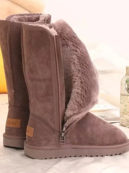 Women Classic Winter Snow Boots Waterproof Warm Genuine Leather Fur Australia Plus Velvet Knee High