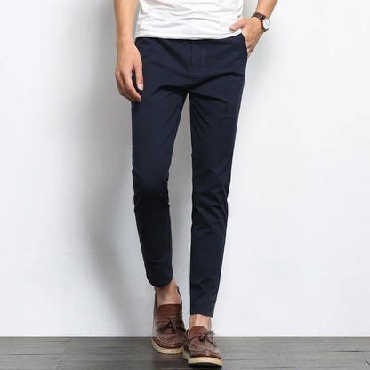 Summer Men's Fashions Solid Color Casual Pants Straight Elastic Ankle-Length