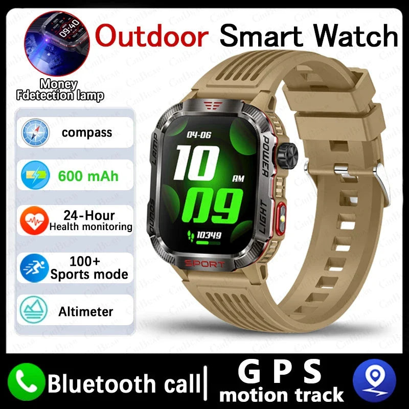 Men Military GPS Smart Watch Flashlight Compass Waterproof Outdoor Sport Tracker Bluetooth