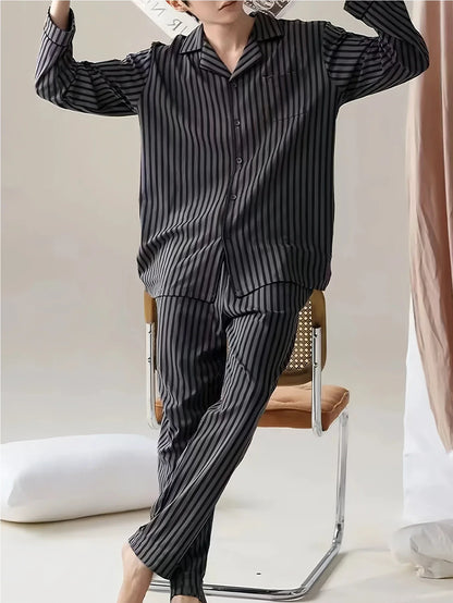 Casual Pajamas for Men, Autumn and Winter Long-Sleeved Set Loungewear
