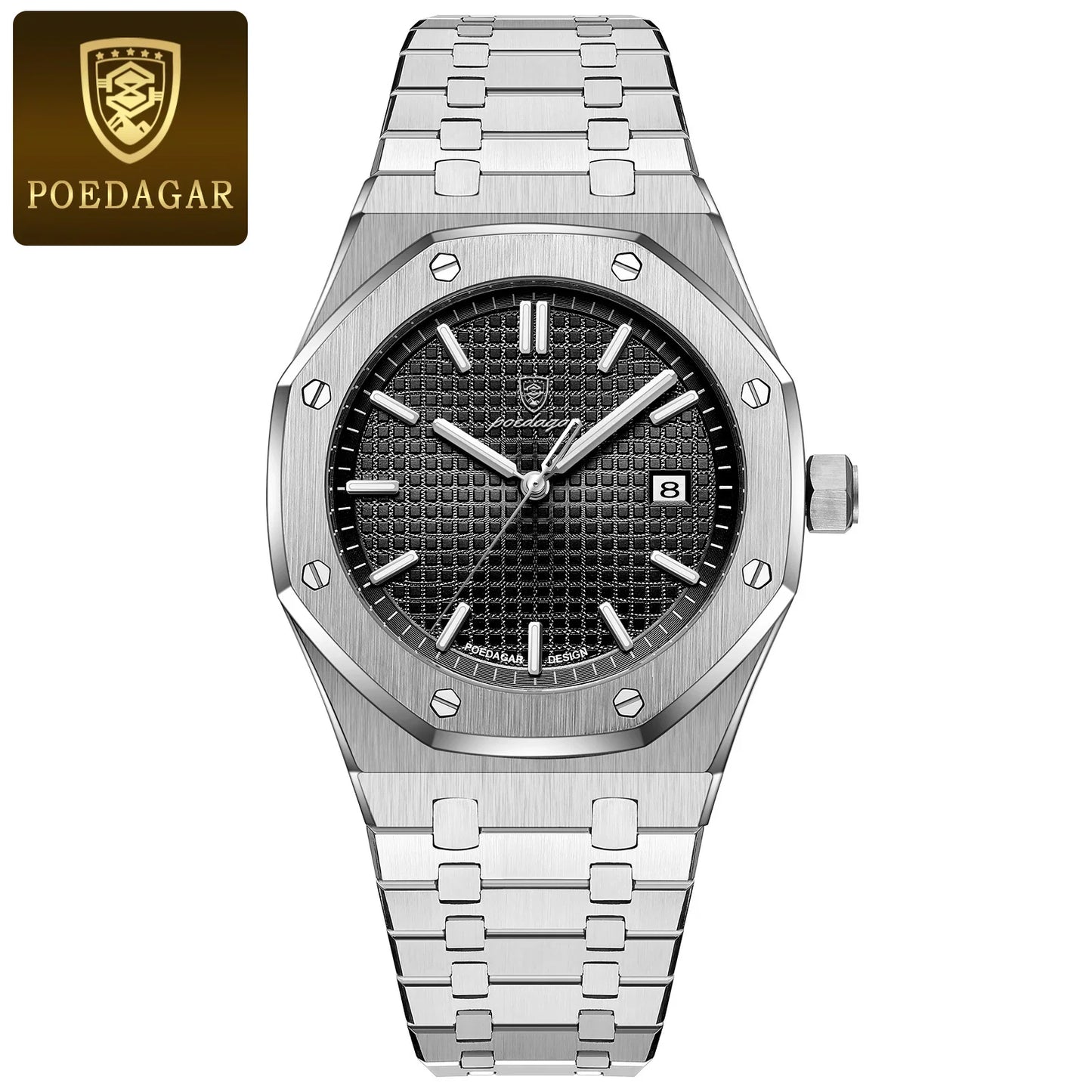 POEDAGAR Luxury Business Man Wristwatch Waterproof Luminous Stainless Steel Fashion Quartz