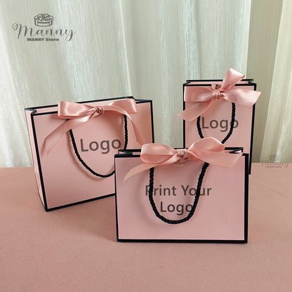 10 Pcs Custom Logo Gift Bag Packaging Box For Small Businesses Valentines Day Paper Bag Favors Boxes Wedding Birthday Flower