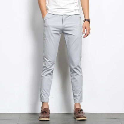 Summer Men's Fashions Solid Color Casual Pants Straight Elastic Ankle-Length