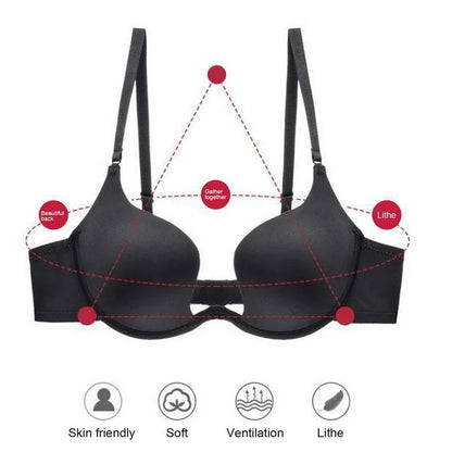 Women Push Up Bra Backless Low Cut Sexy Plunge Brassiere Open Back U-Shape Seamless