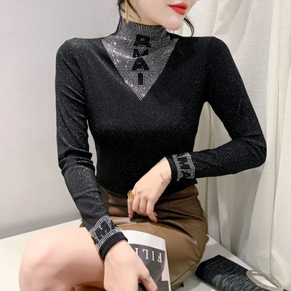 Long Sleeve Women Diamond Tops