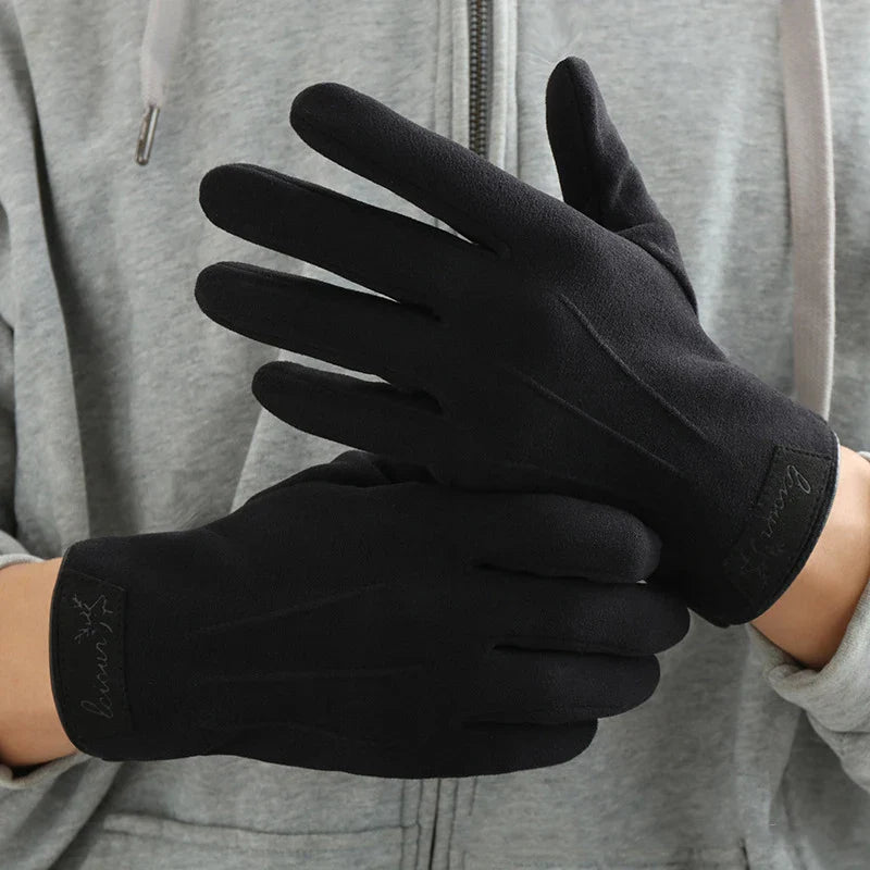 Men Winter Keep Warm Touch Screen Plus Velvet Thicken Fashion Cold Protection Outdoor Cycling Drive Mittens Gloves