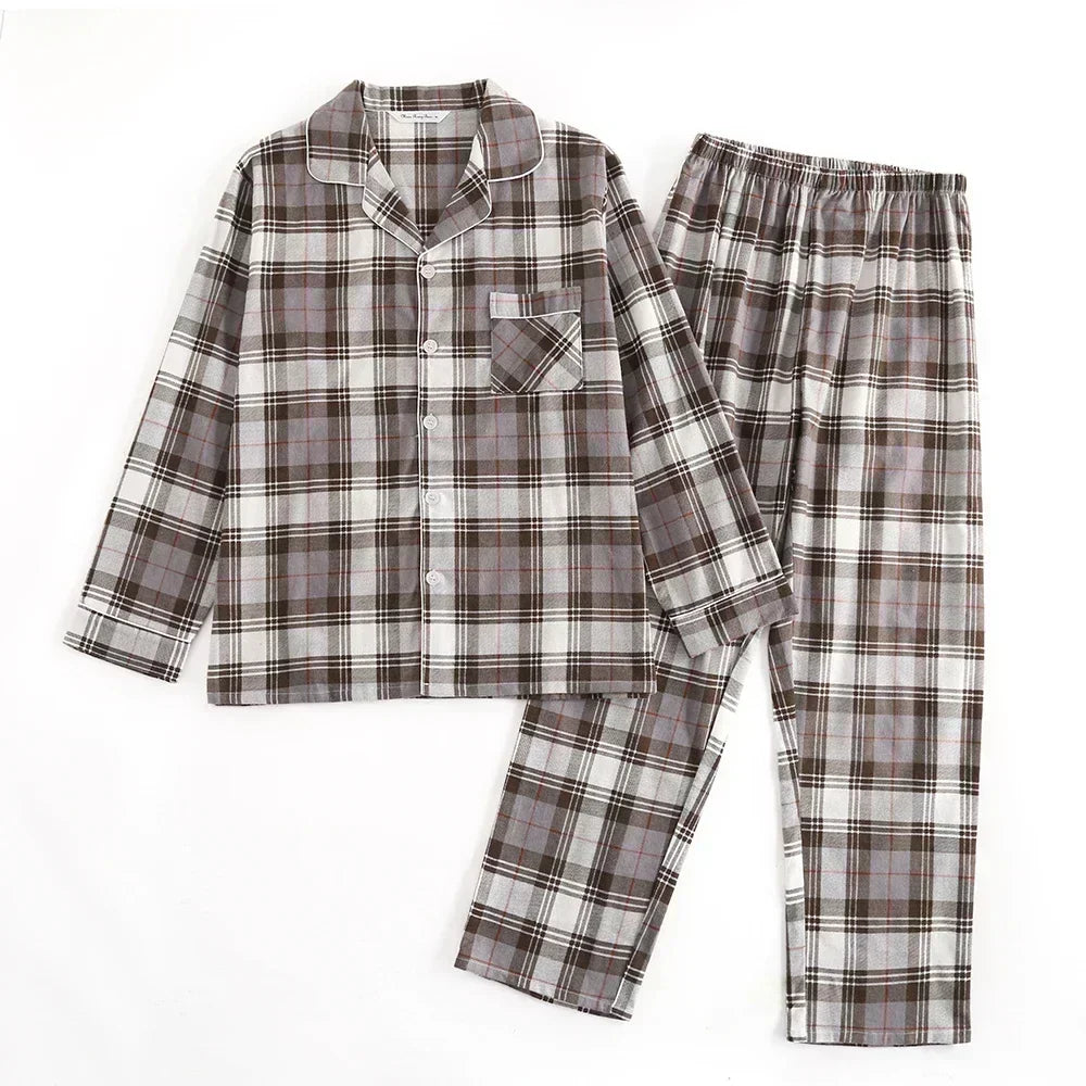 Plaid Design Multi Colors Warm Cotton Flannel Long-sleeved Trousers Pajamas Set for Men