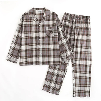Plaid Design Multi Colors Warm Cotton Flannel Long-sleeved Trousers Pajamas Set for Men