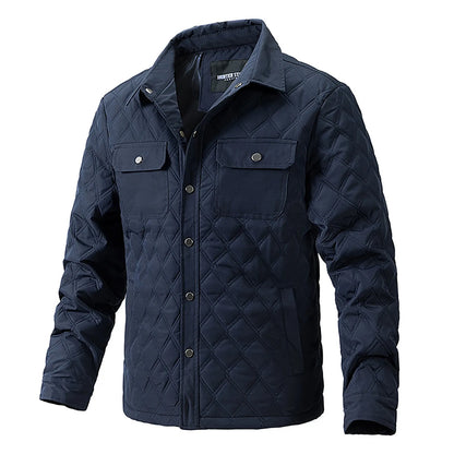 Men's Warm Diamond Plaid Padded Double Pocket Lapel Fleece Fluffy Jacket