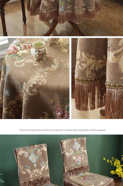 European Style Flower Tassel Tablecloth Thicken Chenille Rectangular Table Cover Round Dining Table Coffee Cloth Dust-proof