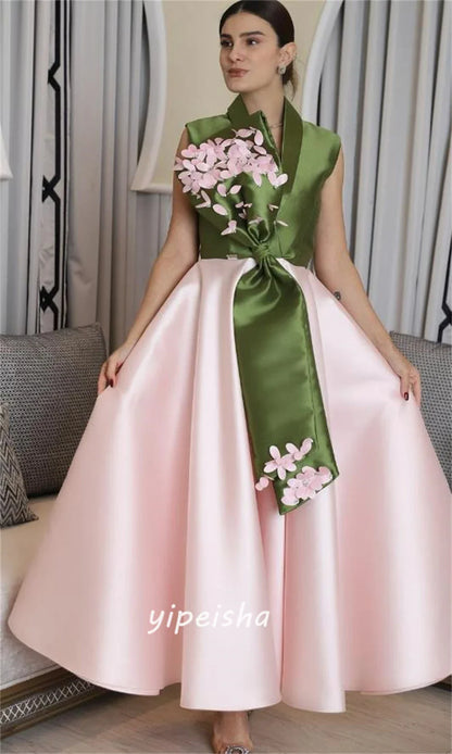 Exquisite Modern Style V-Neck Ball Gown Flowers Appliques Party Dress
