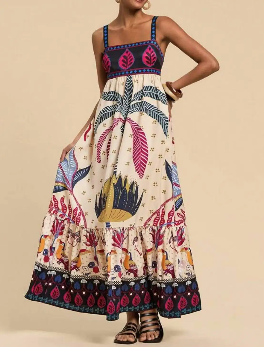 Women's Elegant Print Summer Dress Spaghetti Strap Vacation Party Dress