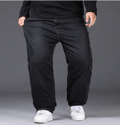 34-50 Sizes Men's Stretch Jeans Straight Leg Denim Pants Extended Sizing Blue/Black Streetwear Relaxed Fit for Work & Casual