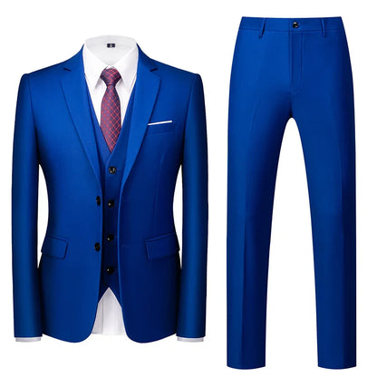 Men's 3 Piece Suit, Jacket Vest Trousers, Slim Fit Blazer Waistcoat Pants