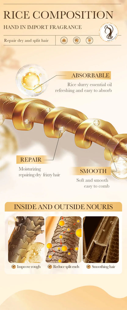 500ml Rice Conditioner Deeply Repairs Damaged Hair, Controls Oil Moisturizes, Leaves Hair Volumizing, Smooth, Shiny, And Elastic