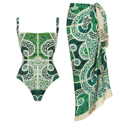 2-Piece Shoulder Ruffle Swimsuit With Cover Up Sexy Beachwear