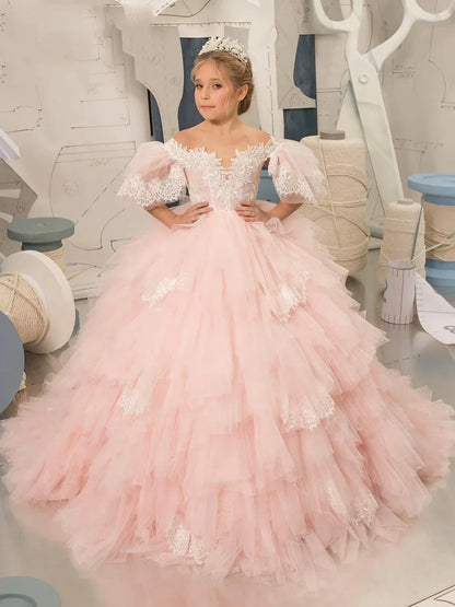 Elegant Puffy Sleeves Flower Girl Dresses for Wedding Robe A-Line First Communion Pageant Party Gowns