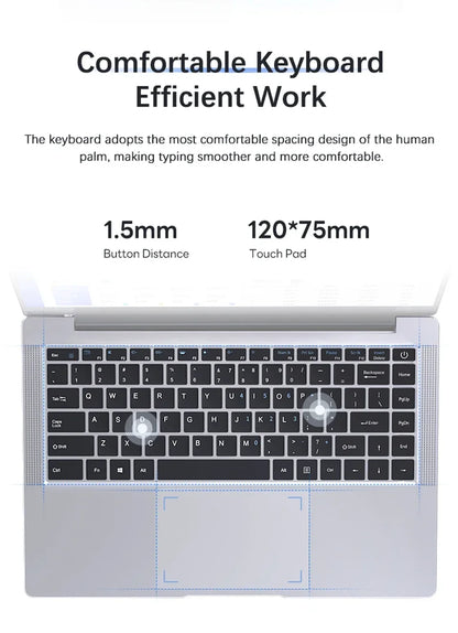 14.1 Inch FHD Ultra Thin Laptop Intel N3700/4405U Win11 DDR4 16GB/32GB RAM 2TB SSD Portable Business Office Notebook PC