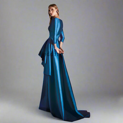 Elegant Mother Of The Bride Dresses V Neck 3/4 Sleeves Mermaid Dress Pleat Floor-Length