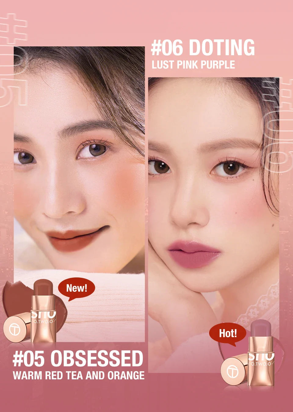 Lipstick Blush Stick 3-in-1 Eyes Cheek and Lip Tint Waterproof Lightweight Cream