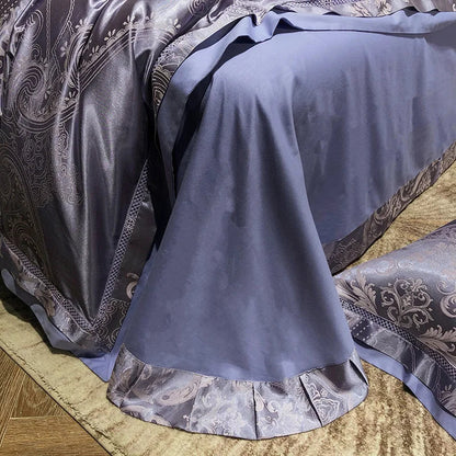 Soft Satin Jacquard Cotton Bedding Set, Luxury Duvet Cover, Blue, Gold, Gray, Queen, King Bed Sheet, Pillowcases, Home Textiles