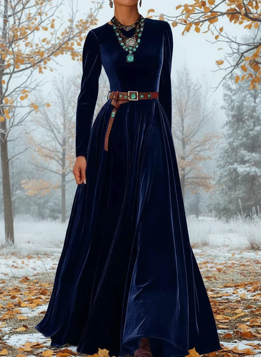 Spring Autumn O Neck Solid Chic Maxi Women Dress Long Sleeve Party Dress