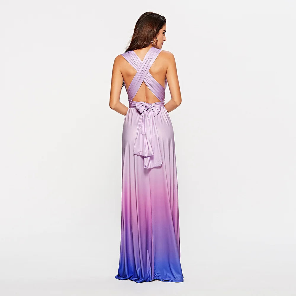 Multicolor Color Maxi Dress for Women Wrap Convertible Cross Bandage Sexy Backless