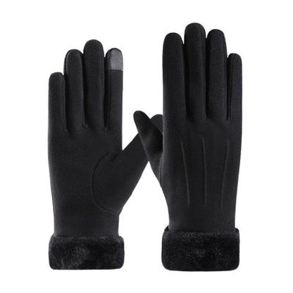 Women Winter Warm Suede Gloves Plus Velvet Thickened Cuff Outdoor Coldproof Touchscreen Riding Ski Gloves