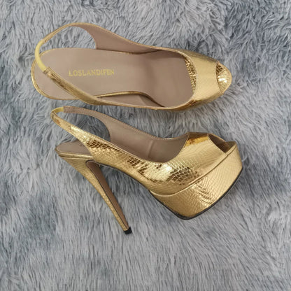 Women Sandals Stilettos 14CM Platform High Heels Sexy Pumps Open Toe
