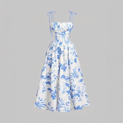 Women's Floral Slip Dress French Vintage High Waist Casual Sundress